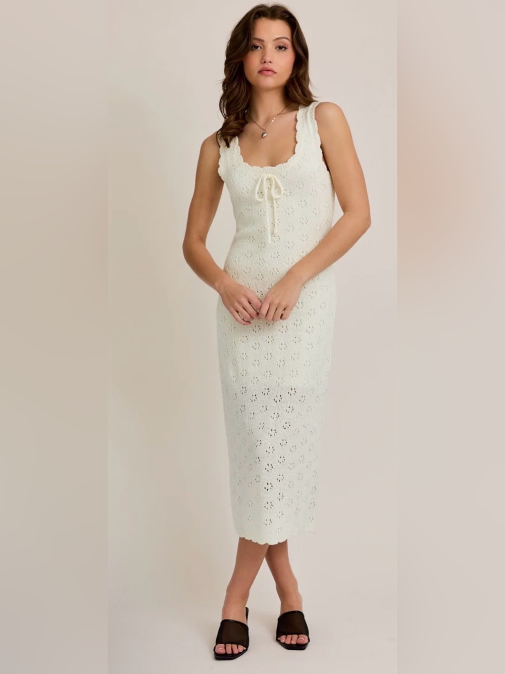 Le Lis Cream Crochet Midi Dress